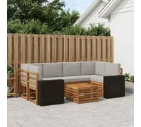 Teenpull Set di divani per esterni, 7 pezzi, con cuscino, in legno di acacia massiccio, superficie laccata, grigio chiaro naturale, modulare, resistente alle intemperie, comodo per giardino, terrazza