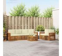 Teenpull Set di divani per esterni, 7 pezzi, in legno massiccio di acacia, resistente alle intemperie, con tavolo e cuscini, per giardino, terrazza, lounge, atmosfera rilassata