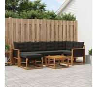 Teenpull Set di divani per esterni con cuscini, 7 pezzi, in legno di acacia massiccio e textilene, resistente alle intemperie, per giardino, terrazza e piscina, include tavolo e sgabello