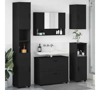 Teenpull Set di mobili da bagno nero, compensato e metallo, 5 pezzi, con porta, design moderno, contenitore versatile per il tuo bagno