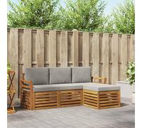 Teenpull Set di mobili per esterni, 4 pezzi, in legno di acacia massiccio, con cuscini in grigio chiaro e naturale, resistente alle intemperie, laccato, 193,5 x 122,5 x 73 cm, modulare per giardino e