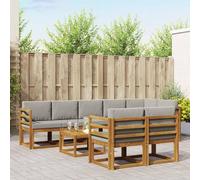 Teenpull Set di mobili per esterni, 9 pezzi, con cuscini in grigio chiaro e colori naturali, in legno di acacia massiccio, resistente alle intemperie, modulare con tavolo, ideale per giardino