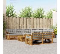 Teenpull Set di mobili per esterni, 9 pezzi, con cuscini in legno di acacia massiccio e poliestere, in grigio chiaro e colori naturali, per giardino, terrazza, lounge con tavolo e gruppo di sedute