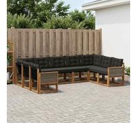 Teenpull Set di mobili per esterni, 9 pezzi, con cuscini in legno di acacia massiccio e textilene, 304 x 187,5 x 73 cm, per giardino, terrazza, colori naturali e neri