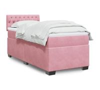Teenpull Set letto a molle rosa 90 x 190 cm, tessuto di velluto imbottito, con materasso a molle insacchettate, coprimaterasso e testiera robusta, letto singolo moderno per un sonno riposante