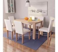 Teenpull Set tavolo da pranzo per 6 persone, 7 pezzi, in rovere resistente, sedie in similpelle, design moderno, ideale per cucina, sala da pranzo