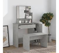 Teenpull Set tavolo da toeletta grigio cemento con sgabello, 86,5 x 35 x 136 cm, moderno Vanity Desk per trucco camera da letto, con specchio e stoccaggio inclusi