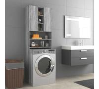 Teenpull Sonoma - Armadio per lavatrice grigio, 64 x 25,5 x 190 cm, con 2 ante, 9 scomparti, salvaspazio, per lavanderia, bagno con ammortizzatore di vibrazioni e kit impilabile