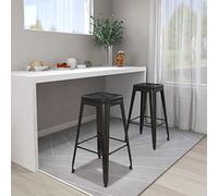 Teenpull Stackable Bar Stool Set 2 Black Metal Counter Height Chairs with Footrest, Industrial Kitchen Island Seating for Dining Room