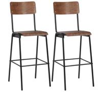 Teenpull Stackable Bar Stools Set di 2 pezzi, Brown Solid Plywood & Black Powder Coated Steel, Kitchen Dining Room Counter Height Chairs
