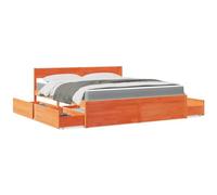Teenpull Struttura del letto in legno di pino marrone cera, 180 x 200 cm, con 4 cassetti, materasso a molle insacchettate, rete a doghe e spazio per camera da letto
