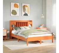 Teenpull Struttura letto in legno massello 135 x 190 cm, marrone cerato, telaio in legno di pino con testiera e cassetti, stabile piattaforma per mobili da letto senza materasso, rete a doghe inclusa.