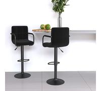 Teenpull Swivel Bar Stools Set di 2, Black Fabric Upholstered Counter Height Chairs, Adjustable Kitchen Dining Room Seating with Footrest