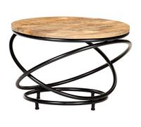 Teenpull Tavolino da caffè nero 60 x 40 cm, rotondo in legno massello di mango grezzo verniciato a polvere, design unico, per bevande, ciotole di frutta, decorazione