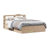 Teenpull Telaio del letto in legno di pino non trattato 120 x 190 cm, struttura stabile con testiera integrata e pratici ripiani