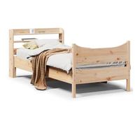 Teenpull Telaio del letto in legno massello di pino con testiera 75 x 190 cm, stabile letto in legno non trattato con scaffalatura, camera da letto mobili