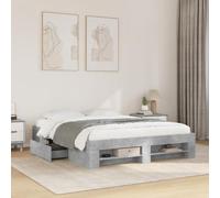 Teenpull Telaio letto grigio cemento 150 x 200 cm in legno robusto telaio letto con vano portaoggetti, base rete a doghe, piattaforma versatile per un sonno riposante, arredamento moderno per camera
