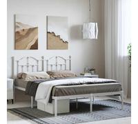 Teenpull Telaio letto in metallo verniciato a polvere con testiera bianca, 135 x 190 cm, materasso piattaforma, per camera da letto, robusto telaio con spazio di archiviazione e facile da montare