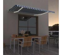 Teenpull Tenda da sole automatica con LED e sensore del vento, 400 x 350 cm, blu e bianco, telaio in alluminio verniciato a polvere, resistente ai raggi UV e all'acqua, tenda retrattile per balcone