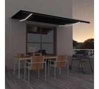 Teenpull Tenda da sole automatica con LED e sensore del vento, 500 x 350 cm, antracite, telaio in alluminio verniciato a polvere, tessuto in poliestere resistente ai raggi UV e all'acqua, retrattile