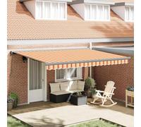 Teenpull Tenda da sole retrattile giallo e arancione, 400 x 300 cm, in lino e alluminio, con protezione UV e protezione dalla pioggia, per terrazza, balcone, giardino, veranda, con manovella e