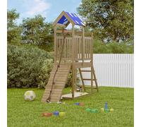 Teenpull Torre da gioco in legno di pino impregnato con parete da arrampicata, sabbiera, scala a maglia e scivolo per giardino, parco giochi all'aperto, robusta, altezza della piattaforma 90 cm