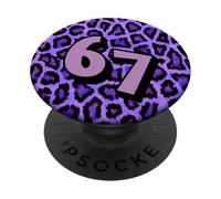 Teens Six Seven Meme Gen Alpha Slang 67 Stampa leopardata viola PopSockets PopGrip Adesivo