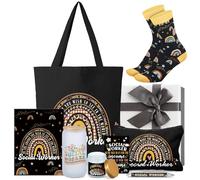 Teenyyou 9 regali di apprezzamento per assistenti sociali per donne, include borsa per cosmetici, tazza di vetro, candele profumate, calzini, quaderni, penna, biglietto per LCSW BSW, scuola, lavoro