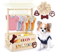 Teenyyou Armadio in legno per animali domestici, 50,8 x 33 x 22,9 cm, con aste per appendere e lettere dell'alfabeto personalizzate, facile da montare, per cani, gatti, giocattoli, vestiti, accessori
