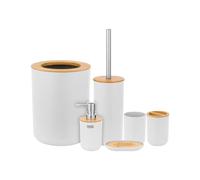 Teesa Set di accessori per il bagno 6 pezzi TSA0400-W dispenser di sapone tazza da bagno portaspazzolino da denti portasapone per WC Cestino della spazzatura bianco