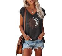 Teesho Donna T-Shirt Estate Eleganti Top Manica Corta Crop Tops Camicie Oversize Tunika Summer Tank Tops Sporttop (Nero/L)
