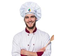 Teetaly Cappello da Cuoco Personalizzato con Logo e Nome | Stampa + Ricamo su Policotone Bianco Taglia Unica | Cappelli Chef Uomo Donna per Ristorazione, Brigata e Regali su Misura
