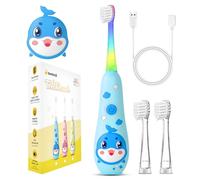 Teeteck Spazzolino da denti elettrico per bambini da 1 a 6 anni, con luce LED arcobaleno, 2 testine di spazzola, cavo di ricarica USB magnetico, impermeabile IPX7, SG2139, blu
