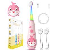 Teeteck Spazzolino da denti elettrico per bambini da 1 a 6 anni, con luce LED arcobaleno, 2 testine di spazzola, cavo di ricarica USB magnetico, impermeabile IPX7, SG2139, rosa