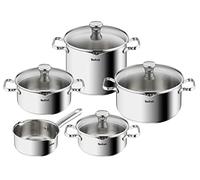 Tefal A705S9 Duetto - Set di pentole da 9 pezzi, adatto a induzione, in acciaio inox robusto e di alta qualità, ecologico, coperchio a setaccio, adatto al forno fino a 260 °C (senza coperchio), in