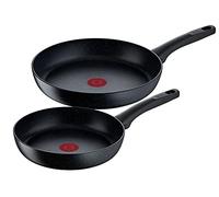Tefal Black Stone G28191 - Set di 2 padelle da 24 e 28 cm, rivestimento antiaderente, segnale termico a temperatura ideale per cottura a induzione, colore: Nero