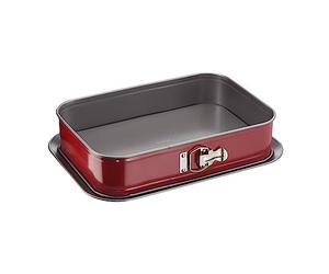 Tefal Delibake J16405 Molde tarta rectangular 36x24 cm, forma rectangular desmontable y con gran fondo, revestimiento antiadherente, fácil desmonte, de acero al carbono, con grosor 3/10, rojo