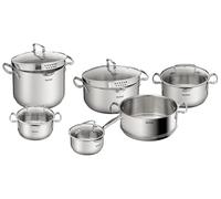 Tefal Duetto+ - Set di 11 pentole in acciaio inox, 16-24 cm, adatte a induzione, lavabili in lavastoviglie, lavabili in forno fino a 250 °C