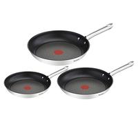 Tefal Duetto Set di 3 Padelle da 20/24/28 cm in acciaio inox, padelle antiaderenti, base spessa, rinforzata a prova di urti, facile pulizia, adatto a tutti i tipi di cucine