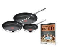 Tefal E304S3.TOG Jamie Oliver Cook's Direct On - Set di 3 padelle + libretto con 10 ricette da 20, 24, 28 cm, adatte per piani cottura a induzione, lavabili in lavastoviglie, segnale termico in