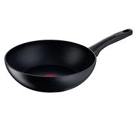 Tefal G28119 - Padella wok Black Stone 28 cm, rivestimento antiaderente Mineralia+, sicura, segnale termico, adatta a induzione, cottura sana, effetto pietra, nero, alluminio