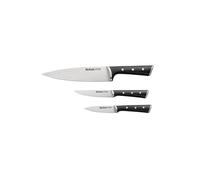 Tefal Ice Force - Set de 3 cuchillos, pelador 9 cm, chef 20 cm, chef 20 cm, universal 11 cm, cuchillo 9 cm, acero inoxidable, mango ergonómico, plastico ABS, apto lavavajillas, negro