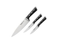 Tefal Ice Force - Set de 3 cuchillos, pelador 9 cm, chef 20 cm, chef 20 cm, universal 11 cm, cuchillo 9 cm, acero inoxidable, mango ergonómico, plastico ABS, apto lavavajillas, negro