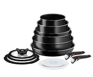 Tefal Ingenio Easy ON L1599243 - Set di pentole e padelle, 13 Pezzi, impilabili, con Manico Rimovibile, salvaspazio, antiaderenti, Non a induzione, Colore Nero