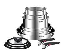 Tefal Ingenio Emotion - Set di 11 pentole in acciaio INOX, 16/18/20 cm, padelle 22/24/28 cm, 3 coperchi in vetro, 2 manici rimovibili