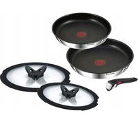 Tefal Ingenio Emotion - Set di 5 padelle con coperchio in vetro e manico rimovibile, 24/28 cm, rivestimento antiaderente in acciaio INOX