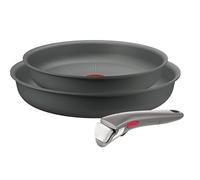 Tefal Ingenio Halo - Set di padelle in alluminio con rivestimento in titanio, 22/26 cm, manico rimovibile, padelle lavabili in lavastoviglie, lavabili in forno fino a 260°C