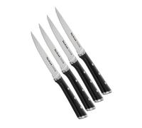 Tefal Ingenio Ice Set di 4 coltelli da bistecca 11 cm, acciaio spazzolato, coltello in un pezzo, manico rivettato, nero, coltello seghettato (K232S414)