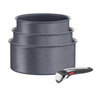 Tefal Ingenio Natural On - Set di 3 casseruole 16/18/20 cm + manico rimovibile, induzione, antiaderenti, rivestimento titanio, Thermo-Signal, senza PFOA, lavabile in lavastoviglie e forno