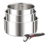 Tefal Ingenio Preference On L898S3 - Set di 3 casseruole, manico rimovibile, adatto al forno fino a 250 °C, senza manico, adatto per tutti i piani cottura, a induzione, in acciaio inox, 16/18/20 cm